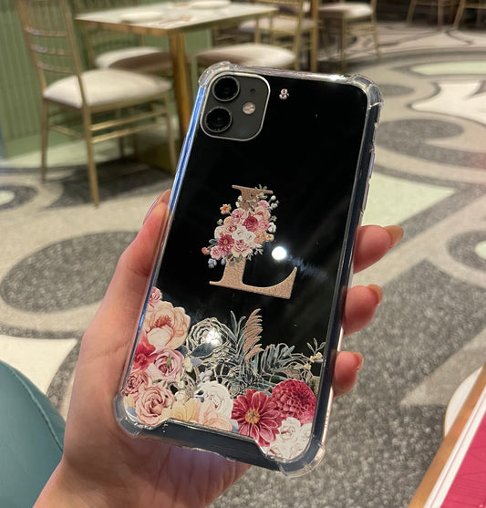 花海英文字母鏡面手機殼