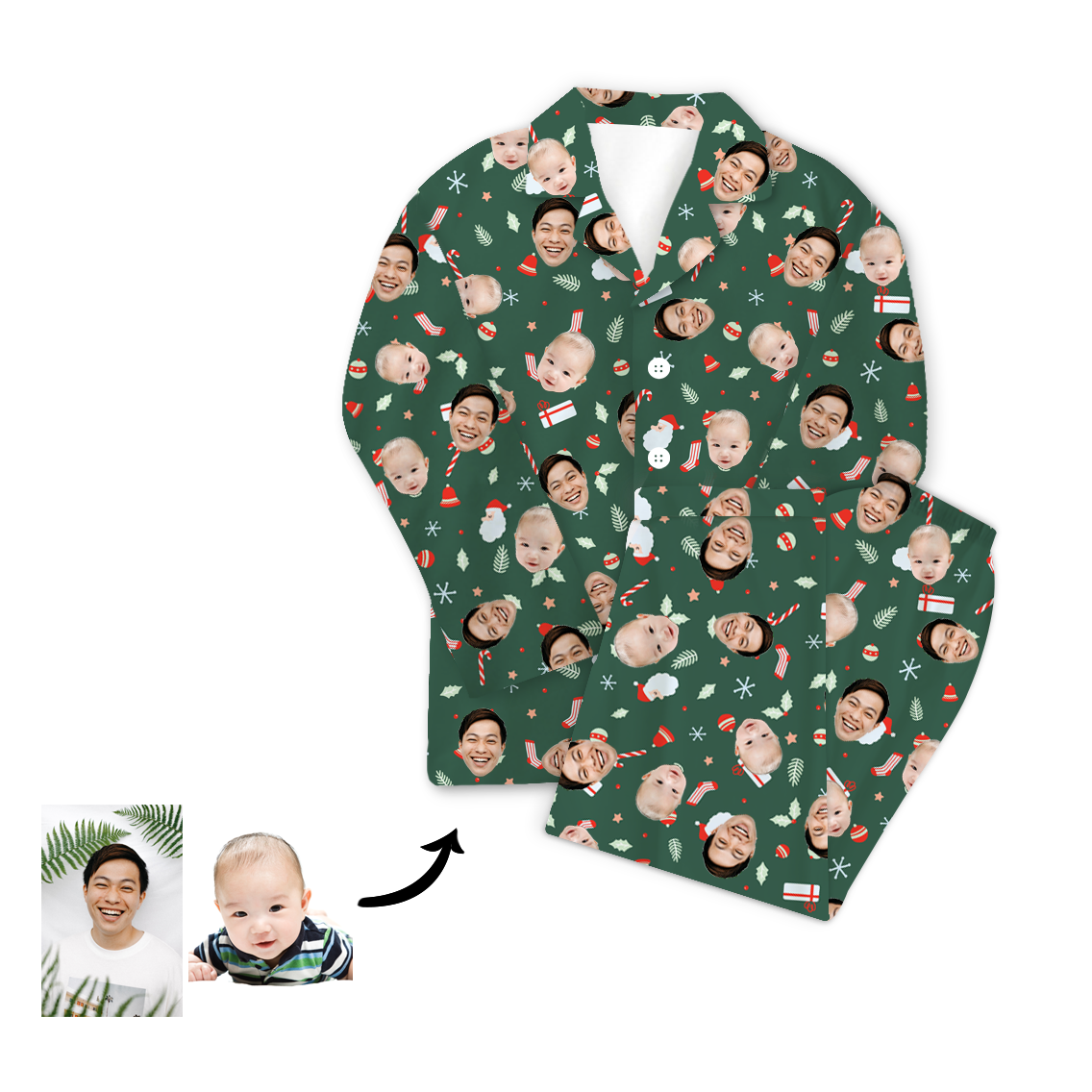 聖誕系列綠色雜錦客製睡衣